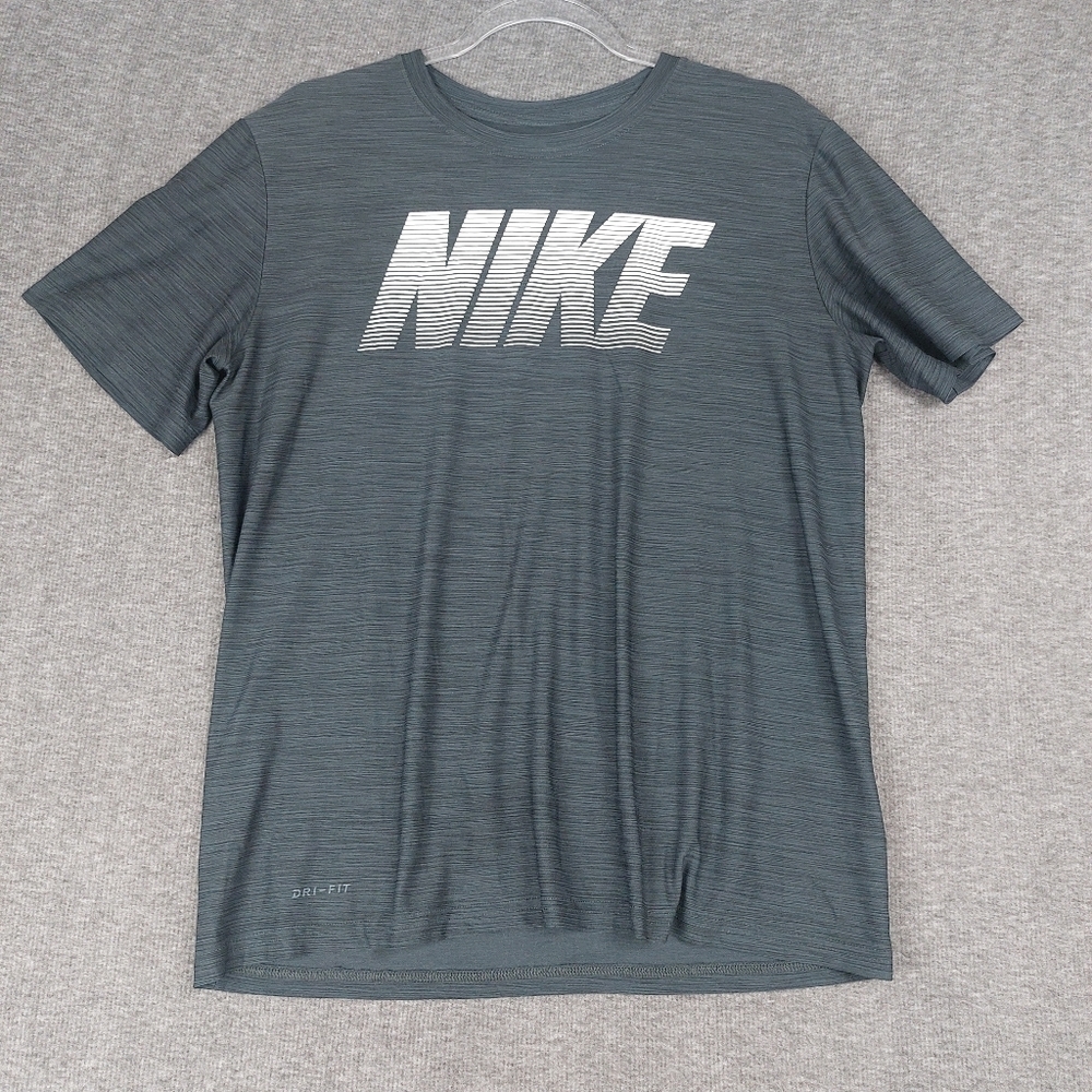 NIKE DRI-FIT MENS CHARCOAL GRAY BLACK SHORT SLEEVE CREW NECK TSHIRT SIZE MEDIUM